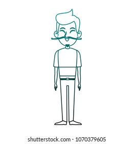 Young asian man cartoon on blue lines