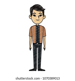 Young asian man cartoon scribble