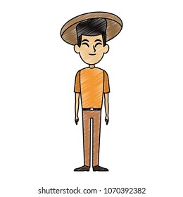 Young asian man cartoon scribble