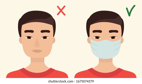 Young Asian man in medical mask. Concept of protection against viruses, flu, coronavirus. Prevention of an epidemic. Flat vector illustration.