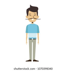 Young asian man with mustache cartoon