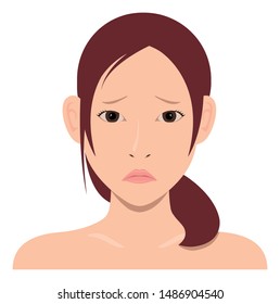 Young asian woman face vector illustration / troubled face, embarrassed face