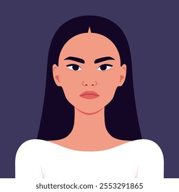 Young Asian woman feels anger. Angry Asian female portrait avatar. Facial expression. Vector illustration