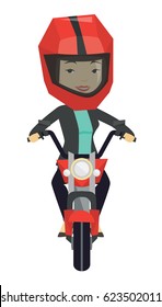 オートバイに乗ってヘルメットをかぶったアジアの若い男性 幸せな男性がバイクを運転しています バイクに乗って微笑む男性の正面 図 白い背景にベクターフラットデザインイラスト のベクター画像素材 ロイヤリティフリー