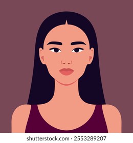 Young Asian woman portrait. Beautiful Asian female avatar. Vector illustration