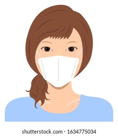 Young asian woman (upper body )  wearing a mask vector illustration / Coronavirus (influenza  hay fever etc.)  prevention.
