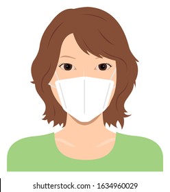 Young asian woman (upper body )  wearing a mask vector illustration / Coronavirus (influenza  hay fever etc.)  prevention.