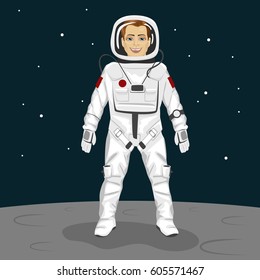 Young astronaut standing on the moon surface