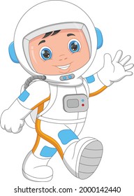 young astronaut waving on white background