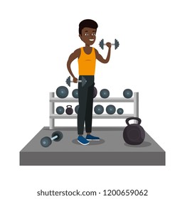 young athlete boy lifting dumbbells
