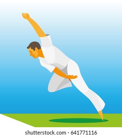 Young  athlete is cricket bowler throws the ball very far