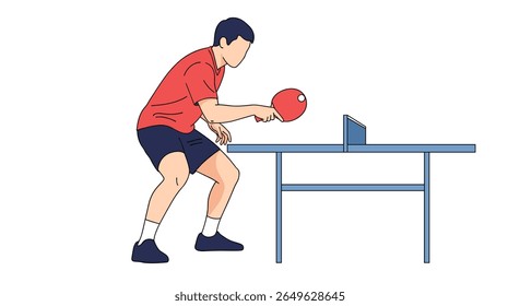 Jovem atleta demonstra técnica profissional de tênis de mesa preparando-se para um poderoso impacto na mesa azul de competição