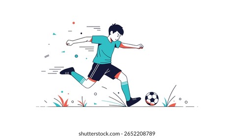 Jovem Atleta Demonstra Chute Hábil Durante Jogo De Futebol Ao Ar Livre Com Entusiasmo