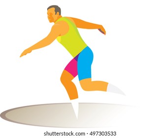 Young athlete discus thrower throws the disc