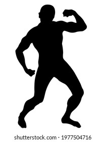 Young athlete is doing gymnastic exercises. Isolated silhouettes on white background