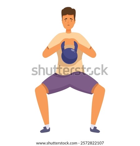 Young athlete is doing squats with a kettlebell, promoting a healthy lifestyle through exercise