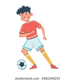 Young athlete dribbling soccer ball vector illustration. Inspiring Future Career for Kids