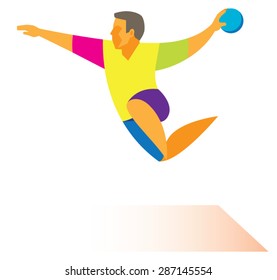 A young athlete is a handball player who throw the ball in jump