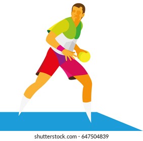 A young athlete is a handball player who is ready to give a pass