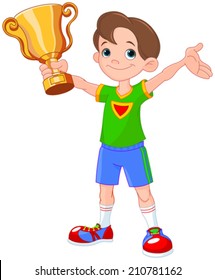 Young athlete holds a cup