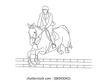 Young athlete and horse in jumping show