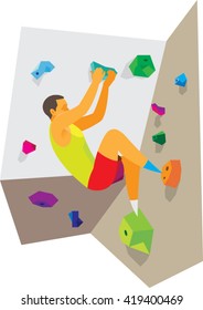 young athlete involved in bouldering on the wall