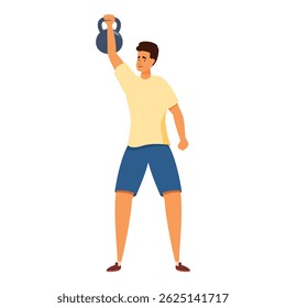 Young athlete is lifting a kettlebell during his fitness training session