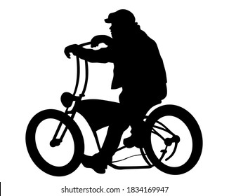 Young athlete on a bike for extreme stunts. Isolated silhouette on a white background