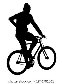 Young athlete on a bike for extreme stunts. Isolated silhouette on a white background