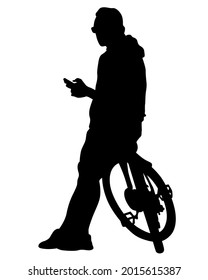 Young athlete on bike for extreme stunts. Isolated silhouette on a white background
