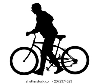 Young athlete on a bike for extreme stunts. Isolated silhouette on a white background
