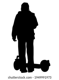 Young athlete on scooter for extreme stunts. Isolated silhouette on a white background