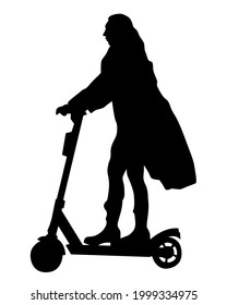 Young athlete on scooter for extreme stunts. Isolated silhouette on a white background