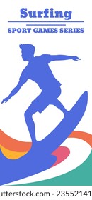 Young athlete on surfboard. Surfer silhouette vector illustration
