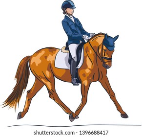 Young athlete with a pony performs in competitions