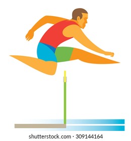 A young athlete is a runner with obstacles that overcomes the barrier