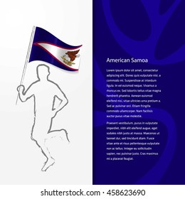 Young athlete running with holding American Samoa Flag with typography background. Athlete with Country flag running in Rio olympics background