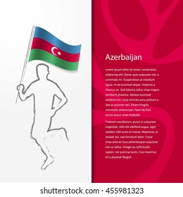 Young athlete running with holding Azerbaijan Flag with typography background. . Athlete with Country flag running in Rio olympics background