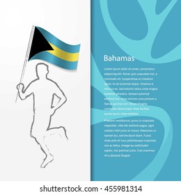 Young athlete running with holding Bahamas Flag with typography background. . Athlete with Country flag running in Rio olympics background