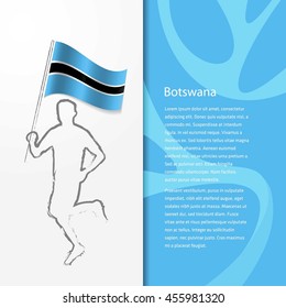 Young athlete running with holding Botswana Flag with typography background.. Athlete with Country flag running in Rio olympics background 