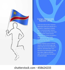 Young athlete running with holding Democratic Republic of the Congo Flag with typography background