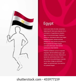 Young athlete running with holding Egypt Flag with typography background.  Athlete with Country flag running in Rio olympics background