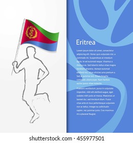 Young athlete running with holding Eritrea Flag with typography background.  Athlete with Country flag running in Rio olympics background