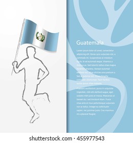 Young athlete running with holding Guatemala Flag with typography background. Athlete with Country flag running in Rio olympics background