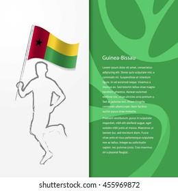 Young athlete running with holding Guinea-Bissau Flag with typography background. Athlete with Country flag running in Rio olympics background