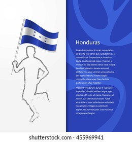 Young athlete running with holding Honduras Flag with typography background. Athlete with Country flag running in Rio olympics background