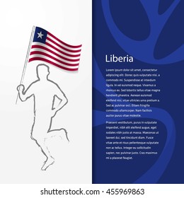 Young athlete running with holding Liberia Flag with typography background. Athlete with Country flag running in Rio olympics background