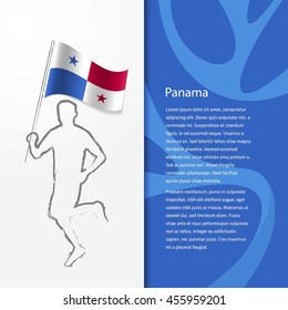 Young athlete running with holding Panama Flag with typography background. Athlete with Country flag running in Rio olympics background