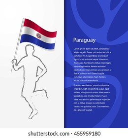 Young athlete running with holding Paraguay Flag with typography background. Athlete with Country flag running in Rio olympics background