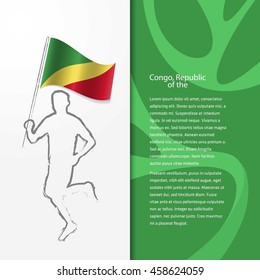 Young athlete running with holding Republic of the Congo Flag with typography background. Athlete with Country flag running in Rio olympics background